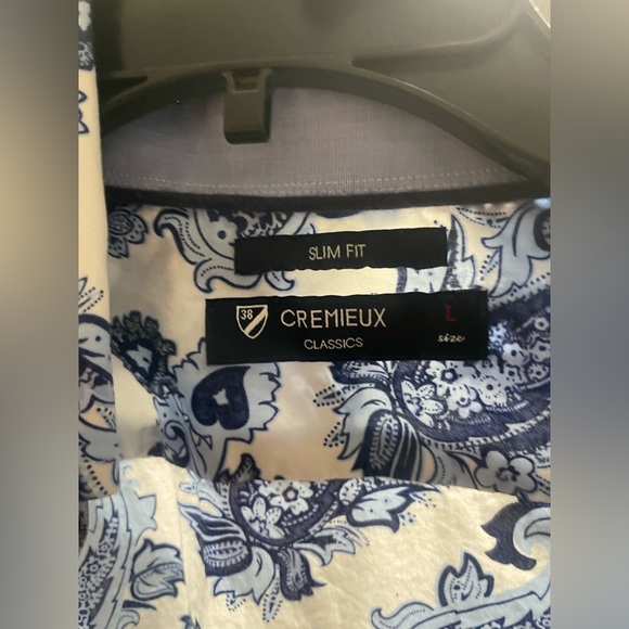 White button down with blue design that looks stylish - Picture 3 of 3